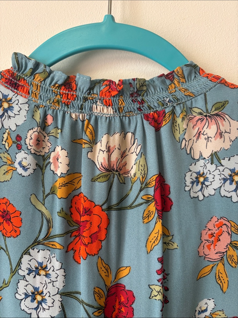 Daniel Rainn Teal Floral Ruffle V-Neck Sleeveless Top - Picture 5 of 7